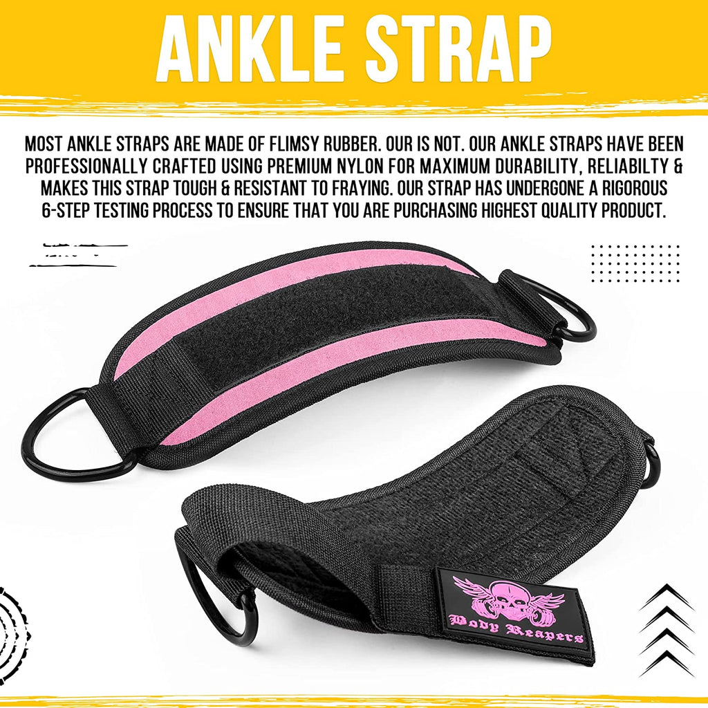 Gym Ankle Cuff Cable Attachment with Adjustable Velcro, Durable Double D-Rings & Cushioned Design for Glute, Leg & Lower Body Exercises, Comfortable Workout Straps & Ankle Cuff